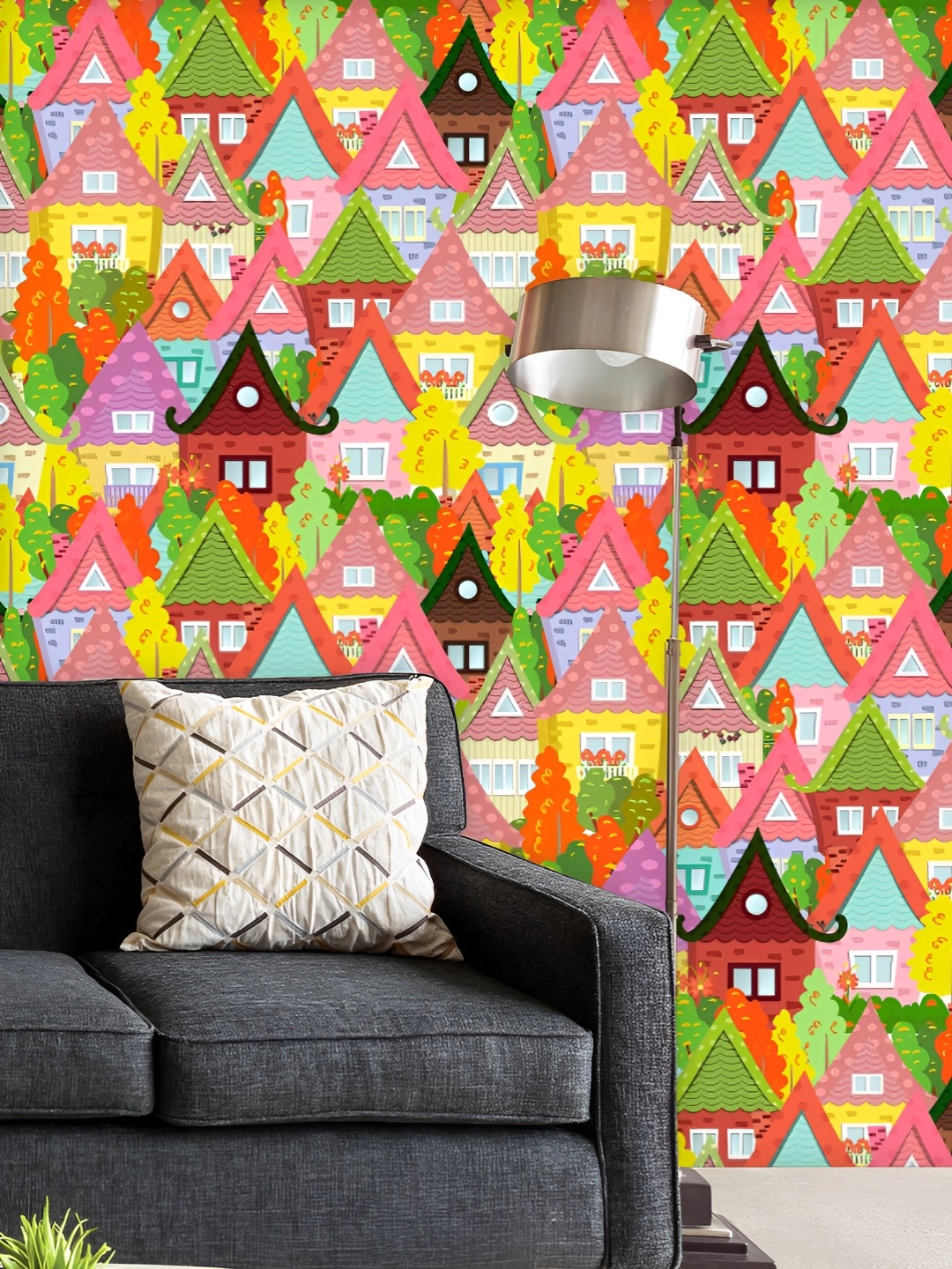 

ArtzFolio Printed UV-Resistant Anti-Bacterial Cute Houses Peel & Stick Wallpaper, Multi