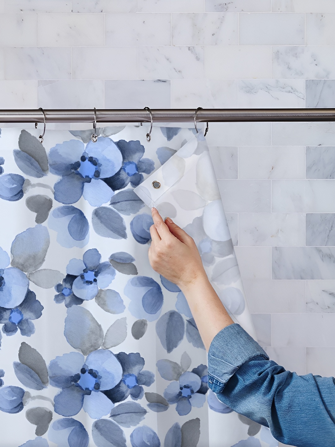 

ArtzFolio Blue & White Printed Waterproof Shower Curtain