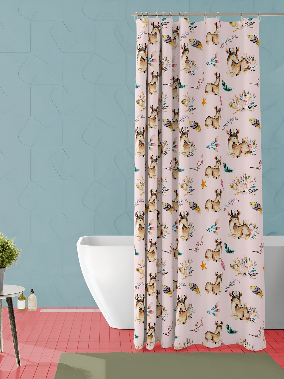 

ArtzFolio Pink & Brown Printed Waterproof Shower Curtain