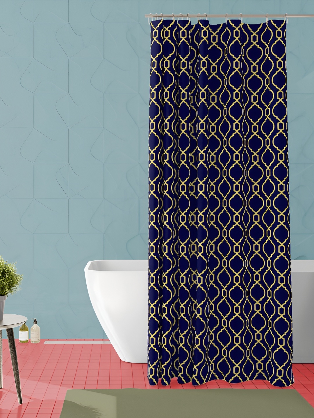 

ArtzFolio Navy Blue & Yellow Geometric Printed Waterproof Shower Curtain