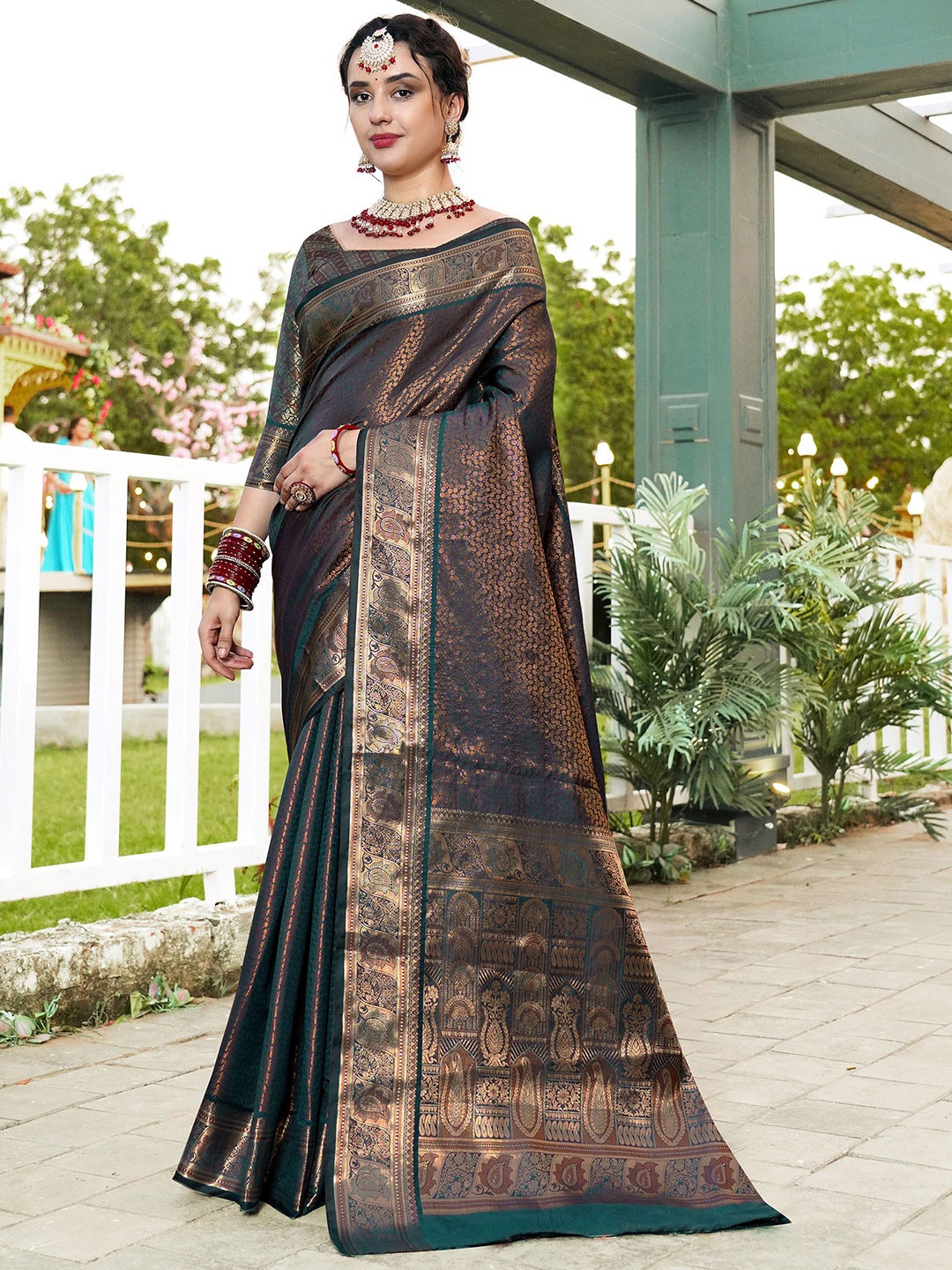 

Anouk Woven Design Zari Kanjeevaram Saree, Teal