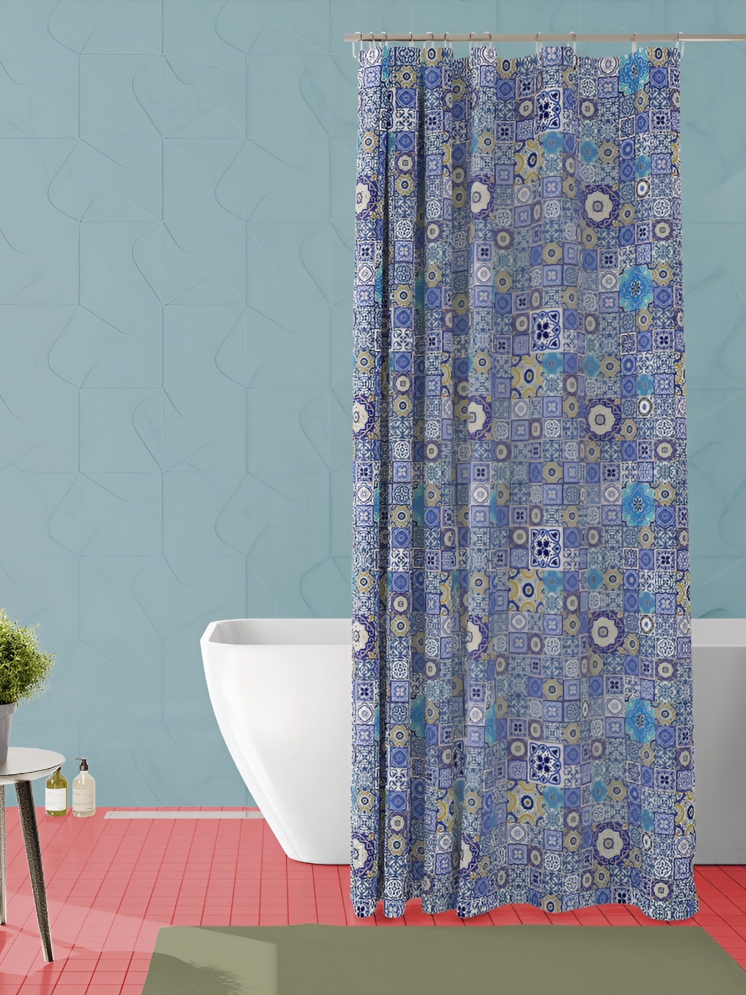 

ArtzFolio Blue & Beige Geometric Printed Waterproof Shower Curtain