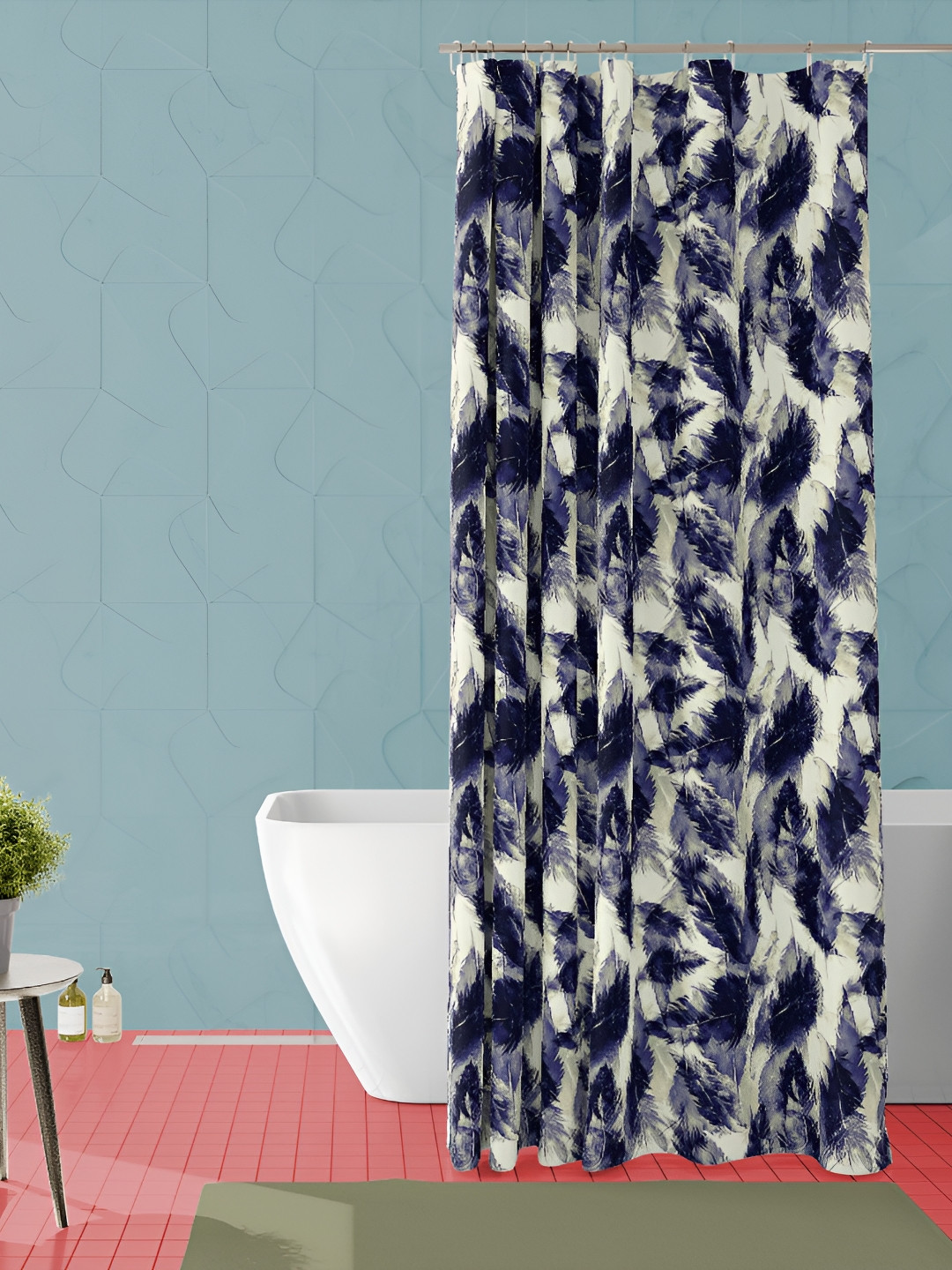 

ArtzFolio Beige & Blue Printed Waterproof Shower Curtain