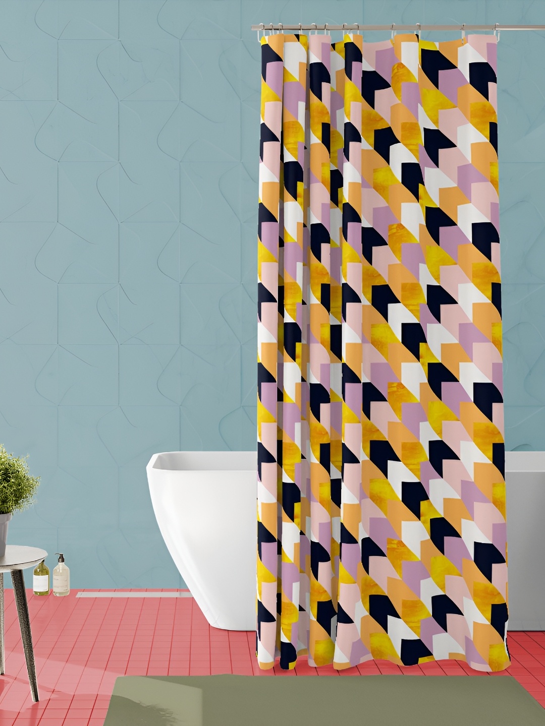 

ArtzFolio White & Yellow Geometric Printed Waterproof Shower Curtain