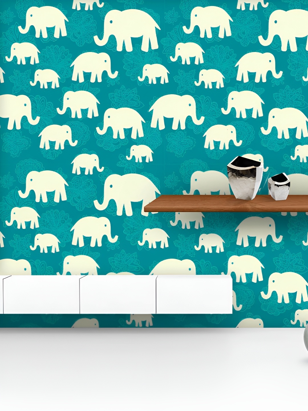 

ArtzFolio Printed UV-Resistant Anti-Bacterial Elephants Pattern Peel & Stick Wallpaper, Multi