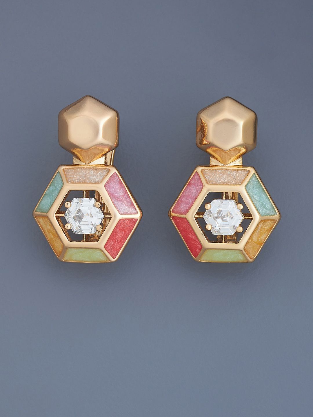 

Kushal's Fashion Jewellery Gold Plated Zircon Studded Geometric Hoop Earrings