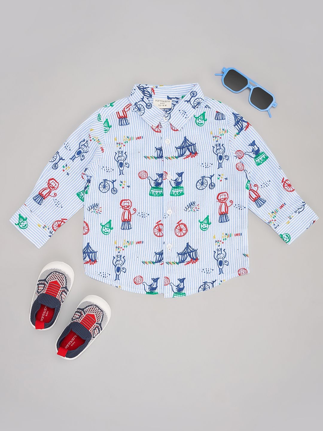 

Pantaloons Baby Boys Spread Collar Conversational Printed Cotton Casual Shirt, Blue