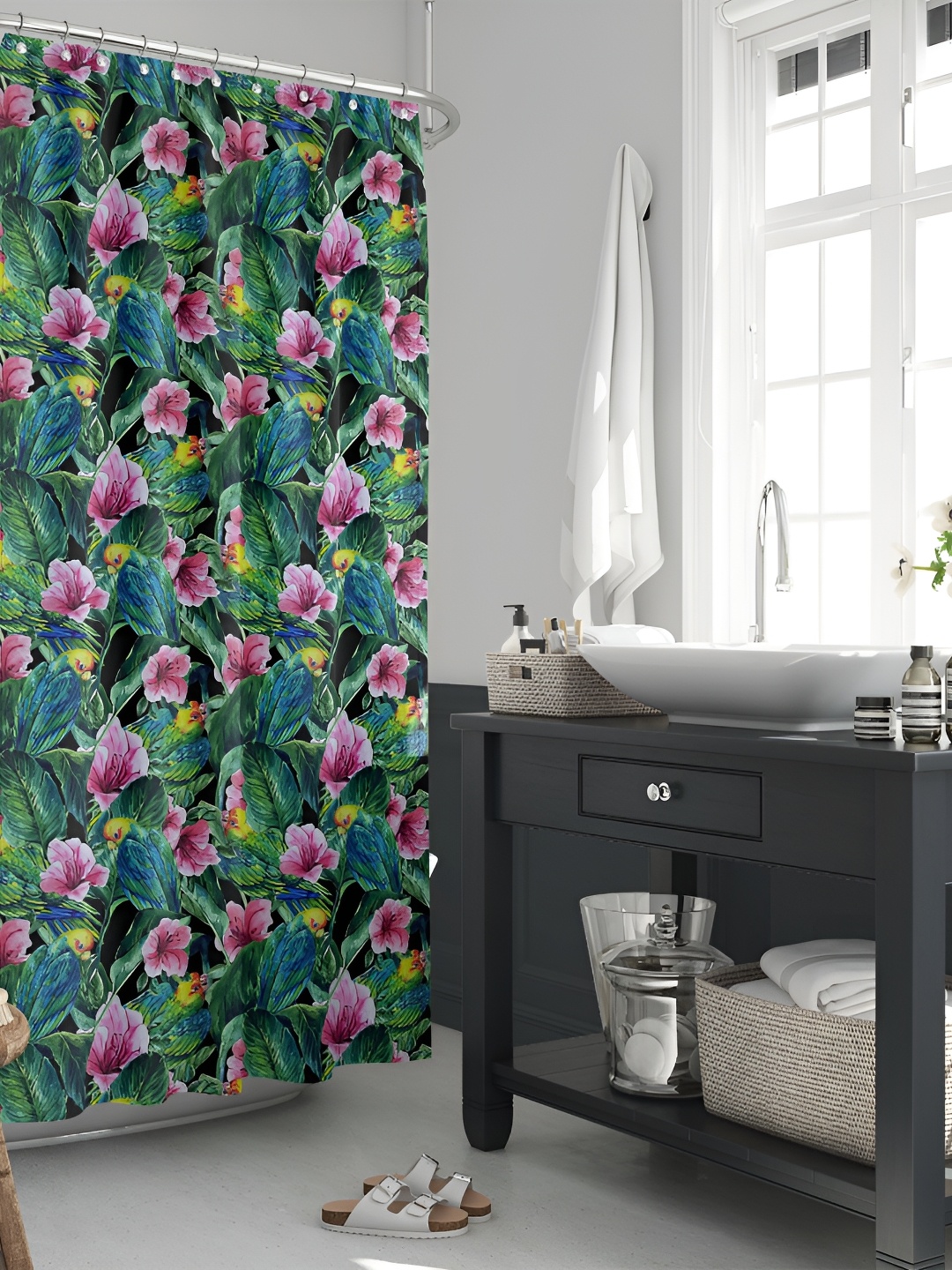 

ArtzFolio Green & Pink Floral Printed Waterproof Shower Curtains