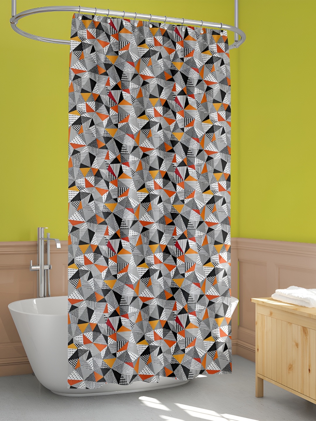 

ArtzFolio White, Black & Rust Printed Waterproof Shower Curtain