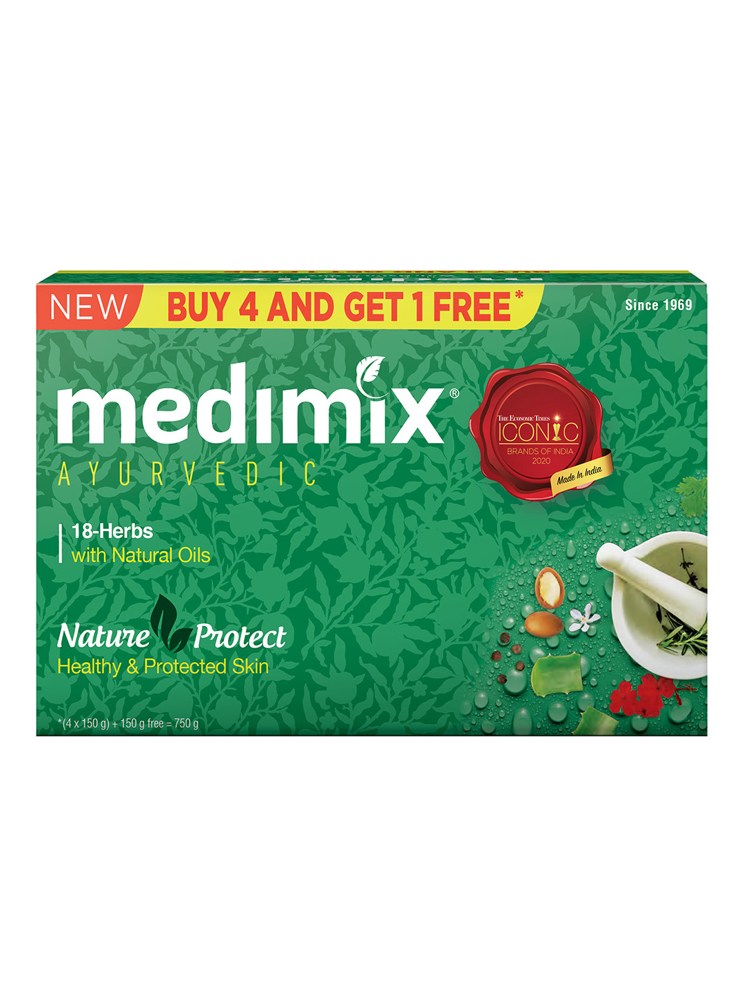 

medimix AYURVEDIC Set of 5 Classic 18-Herbs Soap - 150 g each, Green