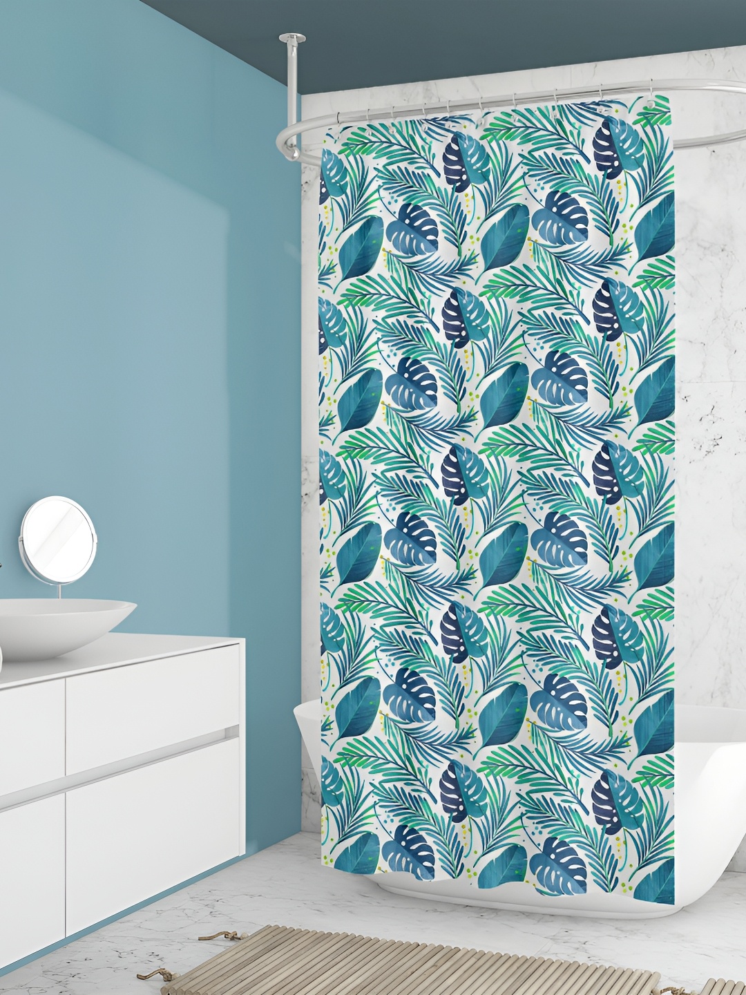 

ArtzFolio Green & Blue Tropical Printed Waterproof Shower Curtain