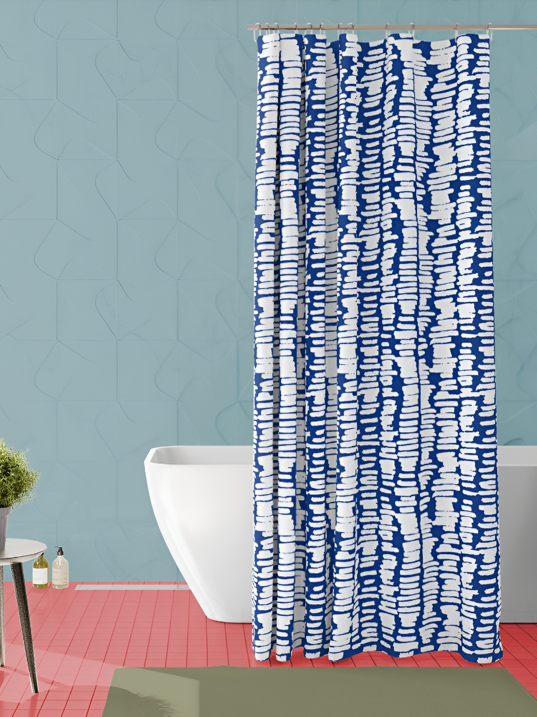 

ArtzFolio White & Blue Geometric Printed Waterproof Shower Curtain