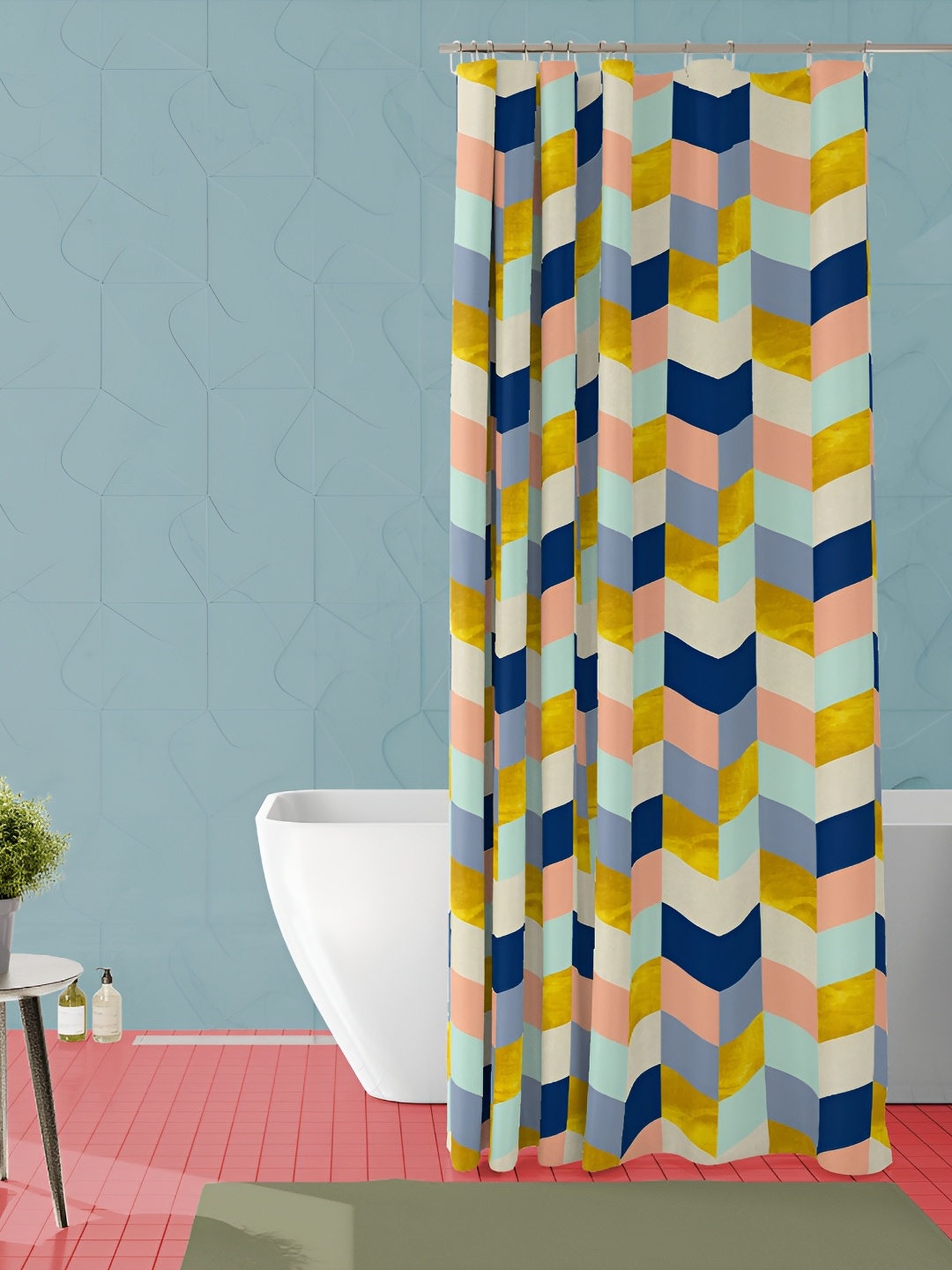 

ArtzFolio Yellow & Blue Printed Waterproof Shower Curtain