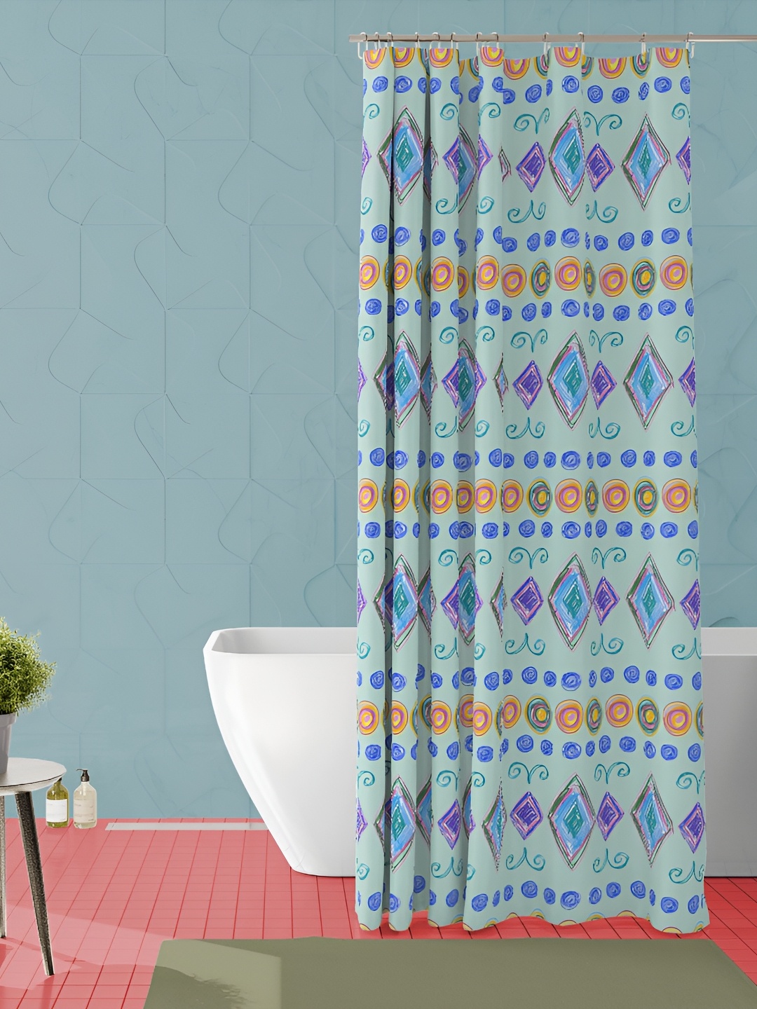 

ArtzFolio Blue & Pink Printed Waterproof Shower Curtain
