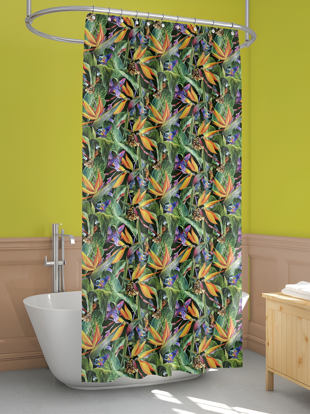 

ArtzFolio Green & Yellow Floral Printed Water Proof Shower Curtain