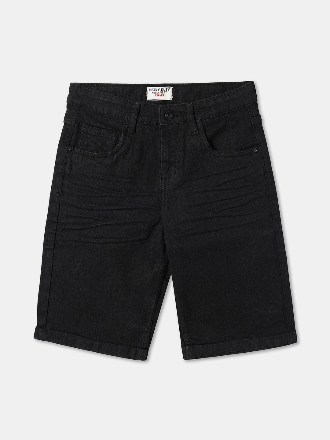 

R&B Boys Cotton Solid Denim Shorts, Black
