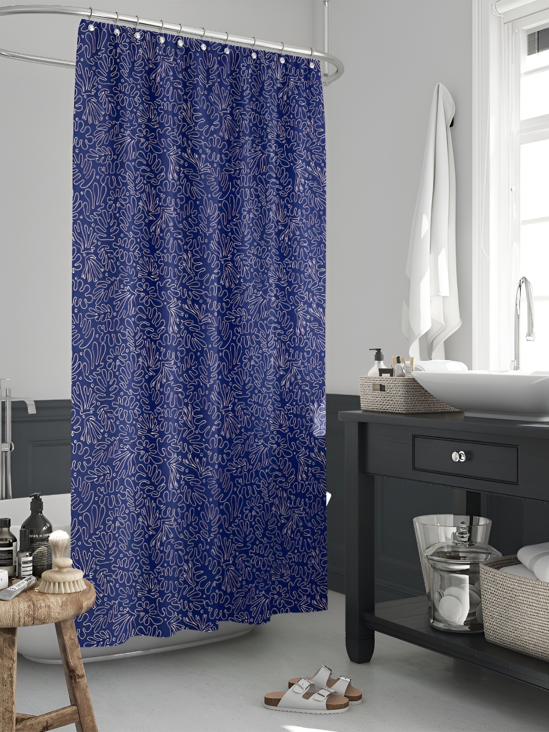 

ArtzFolio Blue & Grey Printed Waterproof Shower Curtain