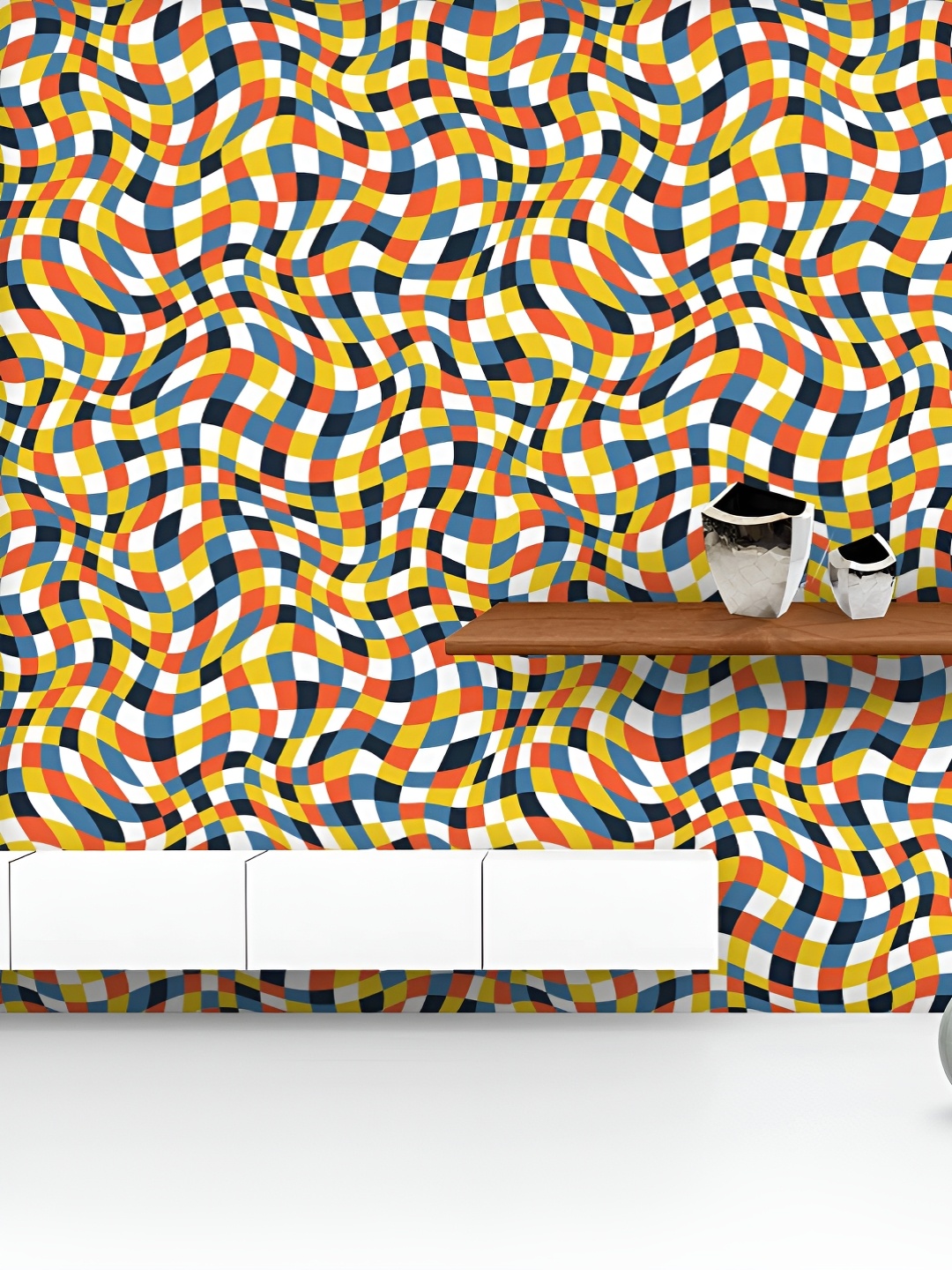 

ArtzFolio Printed UV-Resistant Anti-Bacterial Abstract Color Plaid Texture Peel & Stick Wallpaper, Multi