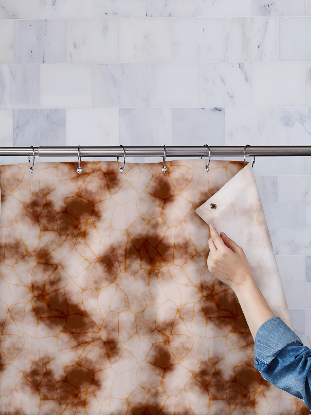 

ArtzFolio White & Brown Abstract Printed Waterproof Shower Curtain