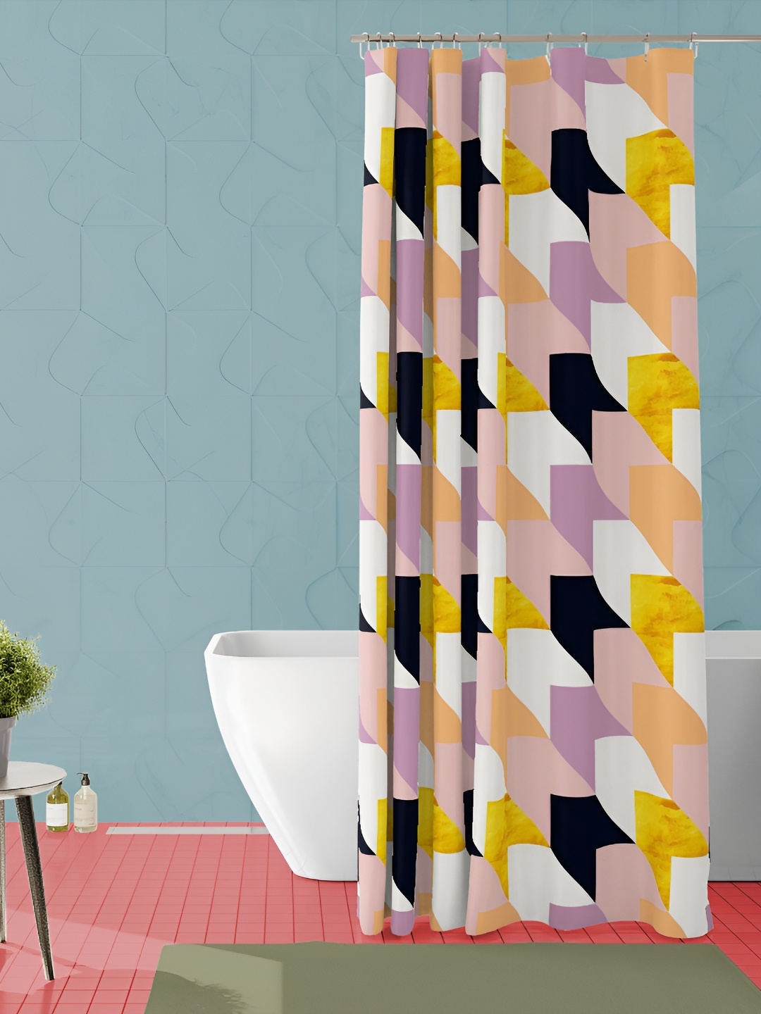 

ArtzFolio White & Yellow Printed Waterproof Shower Curtain