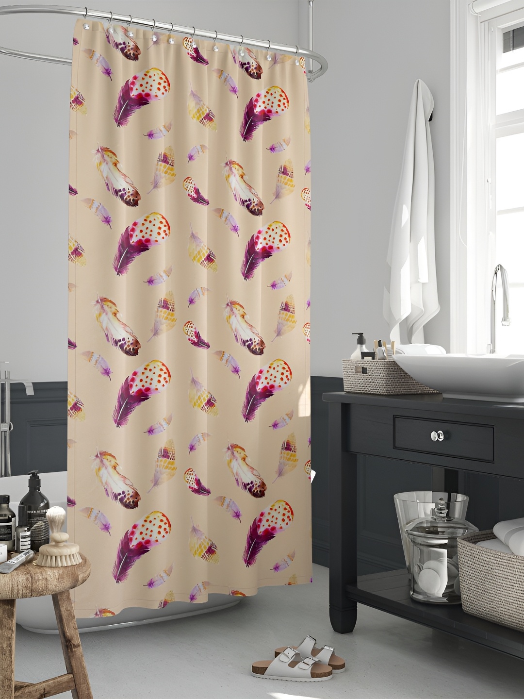 

ArtzFolio Beige & Purple Printed Waterproof Shower Curtain
