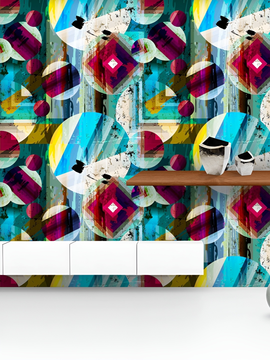 

ArtzFolio Printed UV-Resistant Anti-Bacterial Abstract Circles, Strokes And Splashes Pattern Peel & Stick Wallpaper, Multi