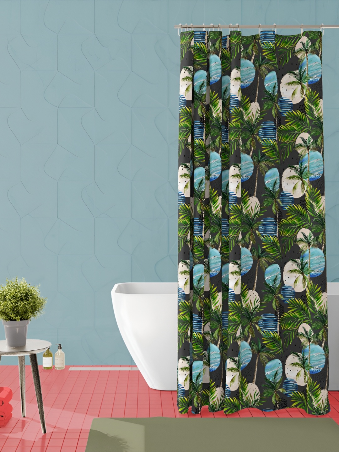 

ArtzFolio Grey & Green Printed Waterproof Shower Curtain