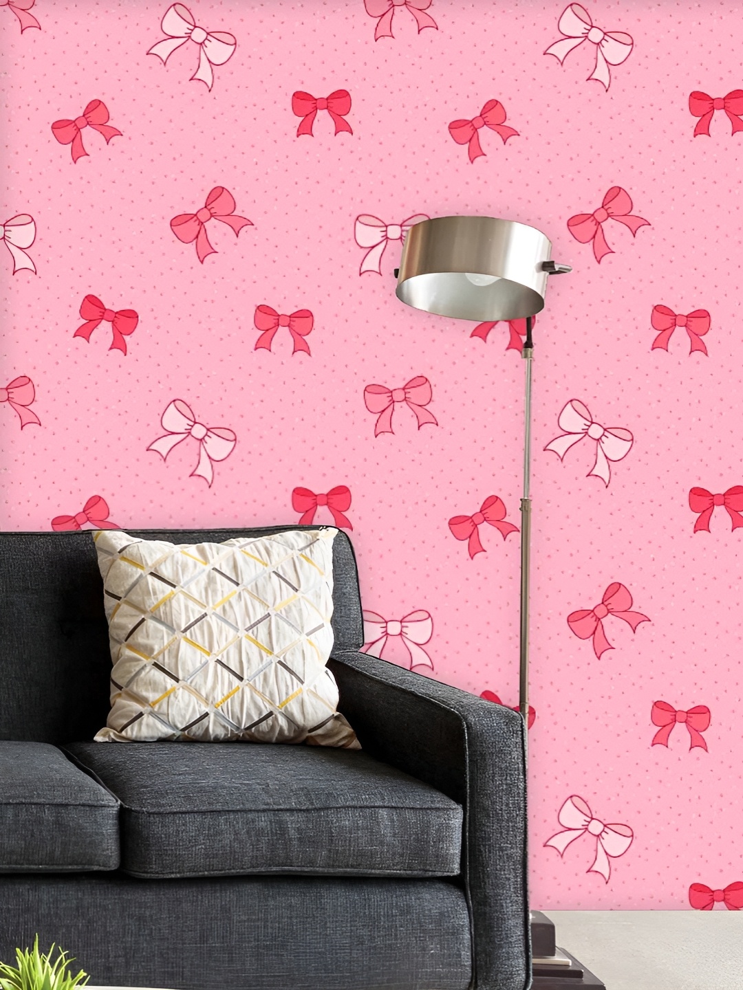 

ArtzFolio Printed UV-Resistant Anti-Bacterial Pink BowsPeel & Stick Wallpaper, Multi