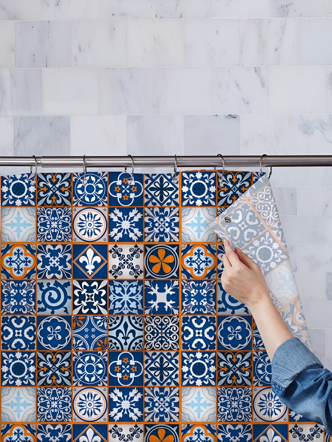 

ArtzFolio Blue & Orange Coloured Ethnic Motifs Printed Waterproof Curtain