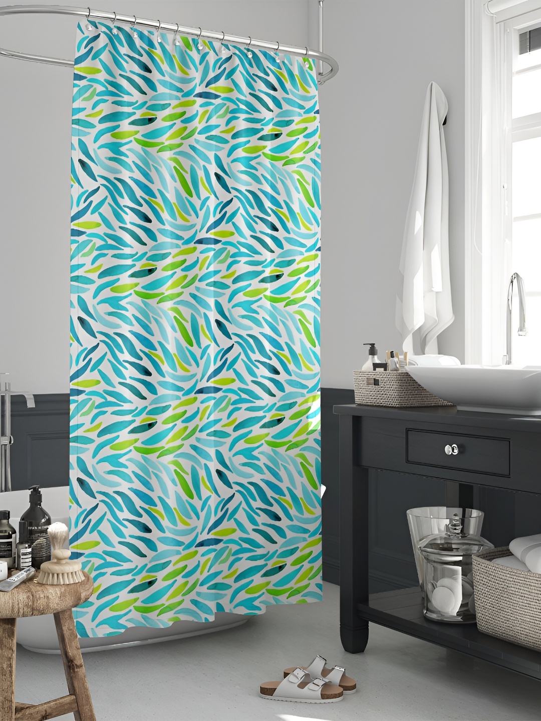 

ArtzFolio White & Blue Printed Waterproof Shower Curtain