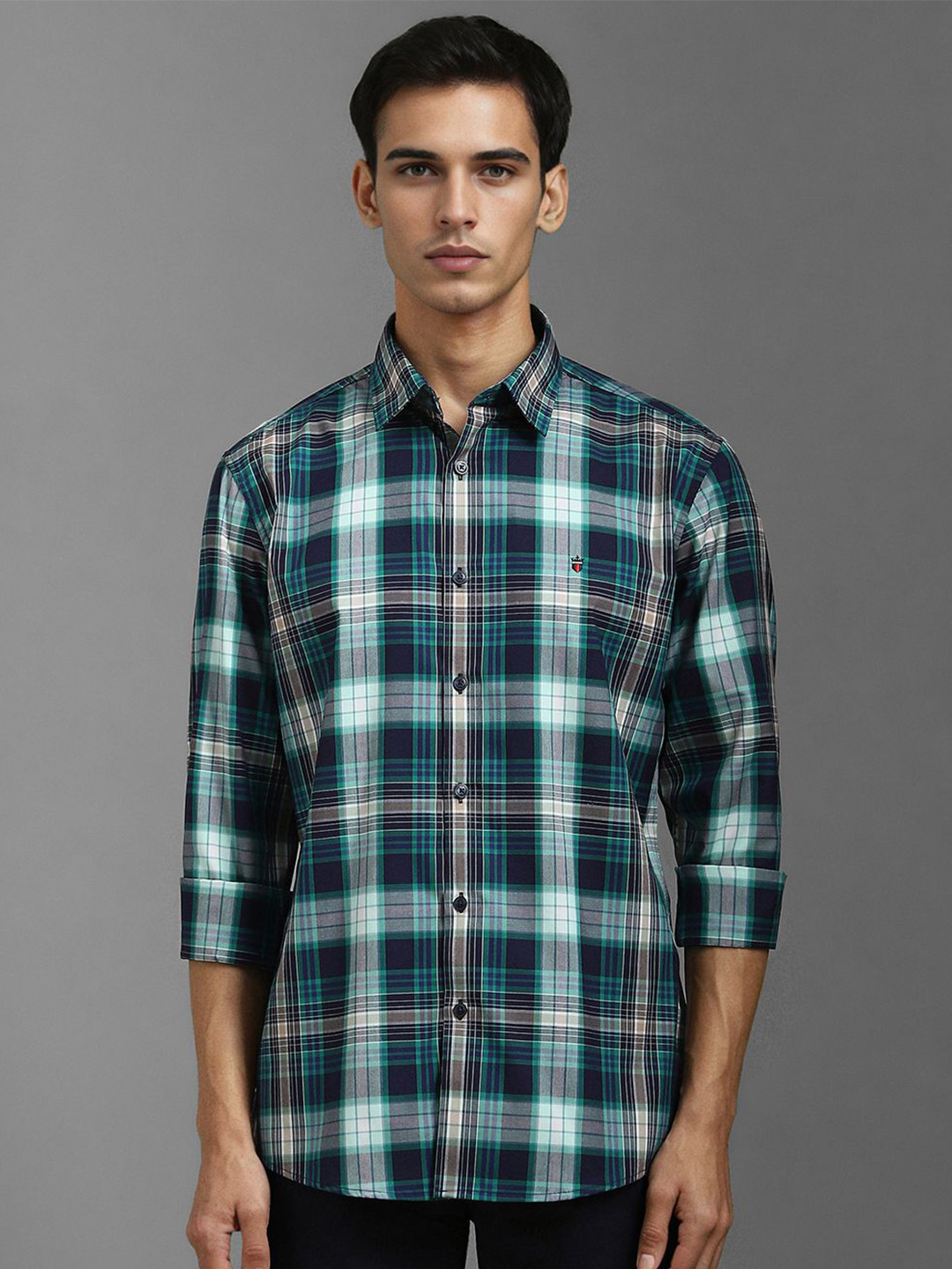 

Louis Philippe Sport Men Slim Fit Opaque Checked Casual Shirt, Navy blue