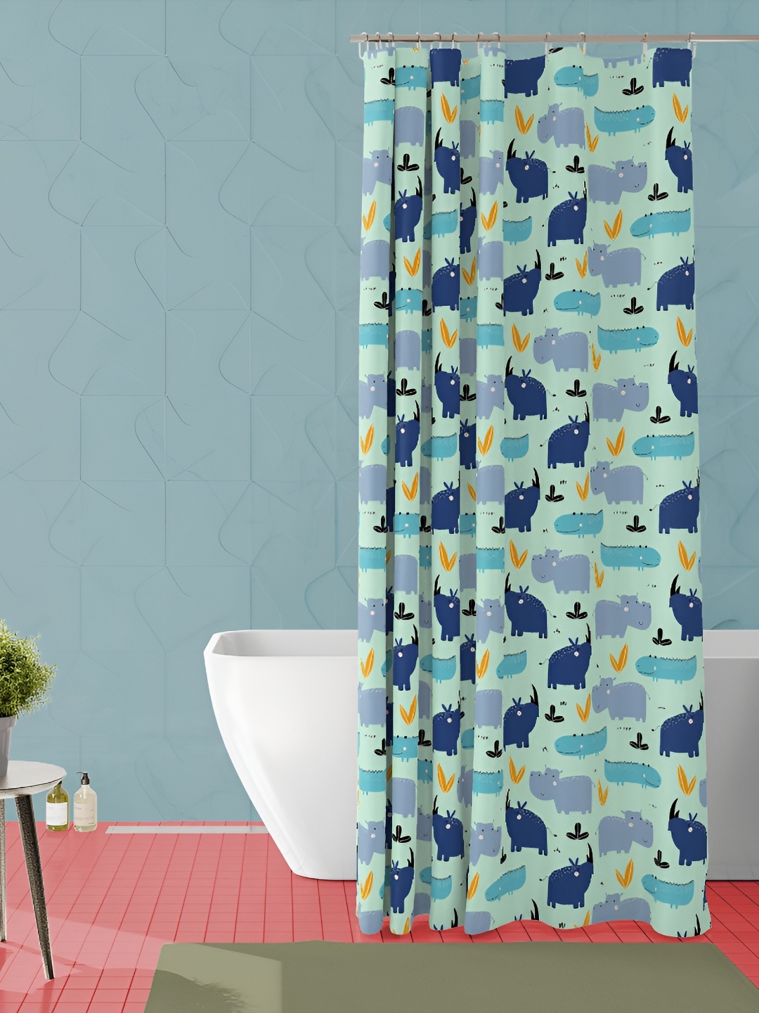 

ArtzFolio Teal Green & Navy Blue Printed Waterproof Shower Curtain