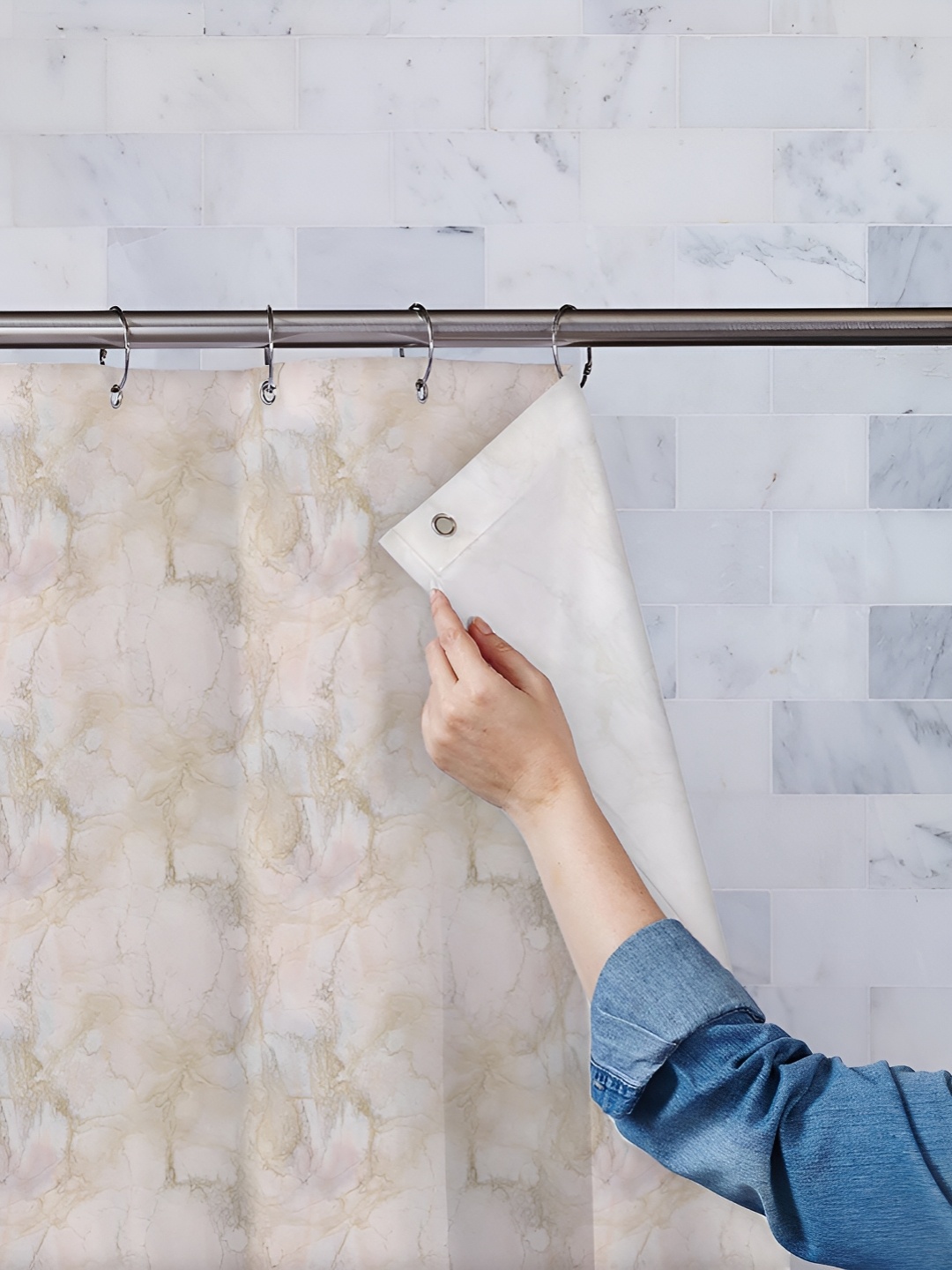 

ArtzFolio Off-White Printed Waterproof Shower Curtain