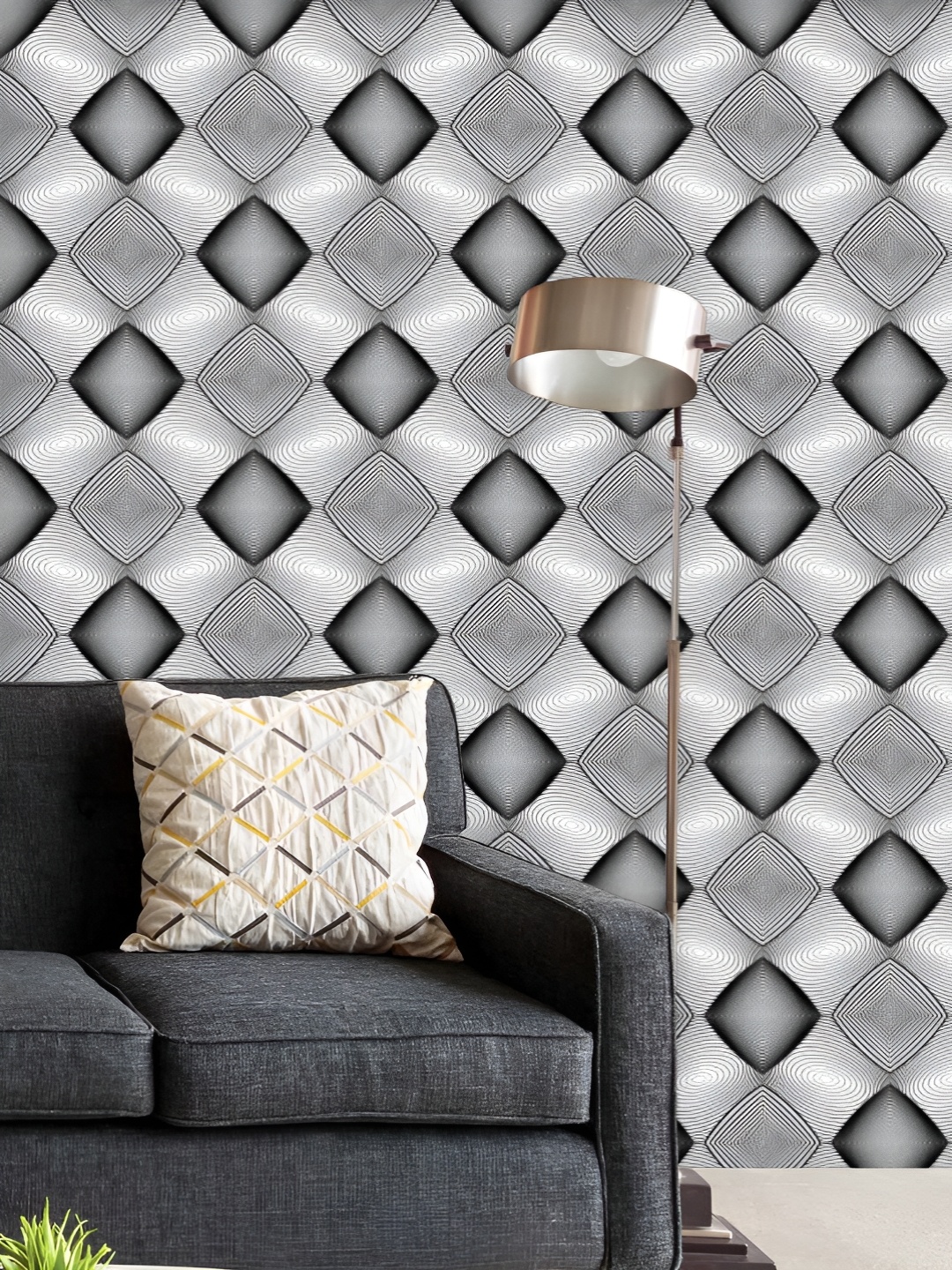 

ArtzFolio Printed UV-Resistant Anti-Bacterial Monochrome Diamond Peel & Stick Wallpaper, Multi