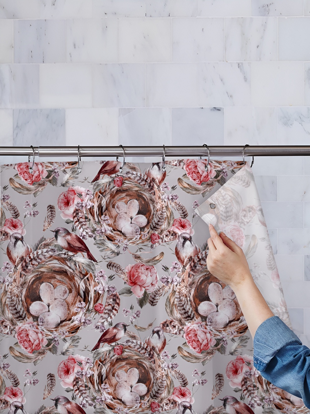 

ArtzFolio Grey & Brown Printed Waterproof Shower Curtain