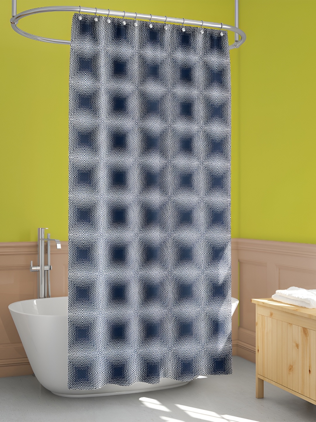 

ArtzFolio White & Blue Geometric Printed Waterproof Shower Curtain
