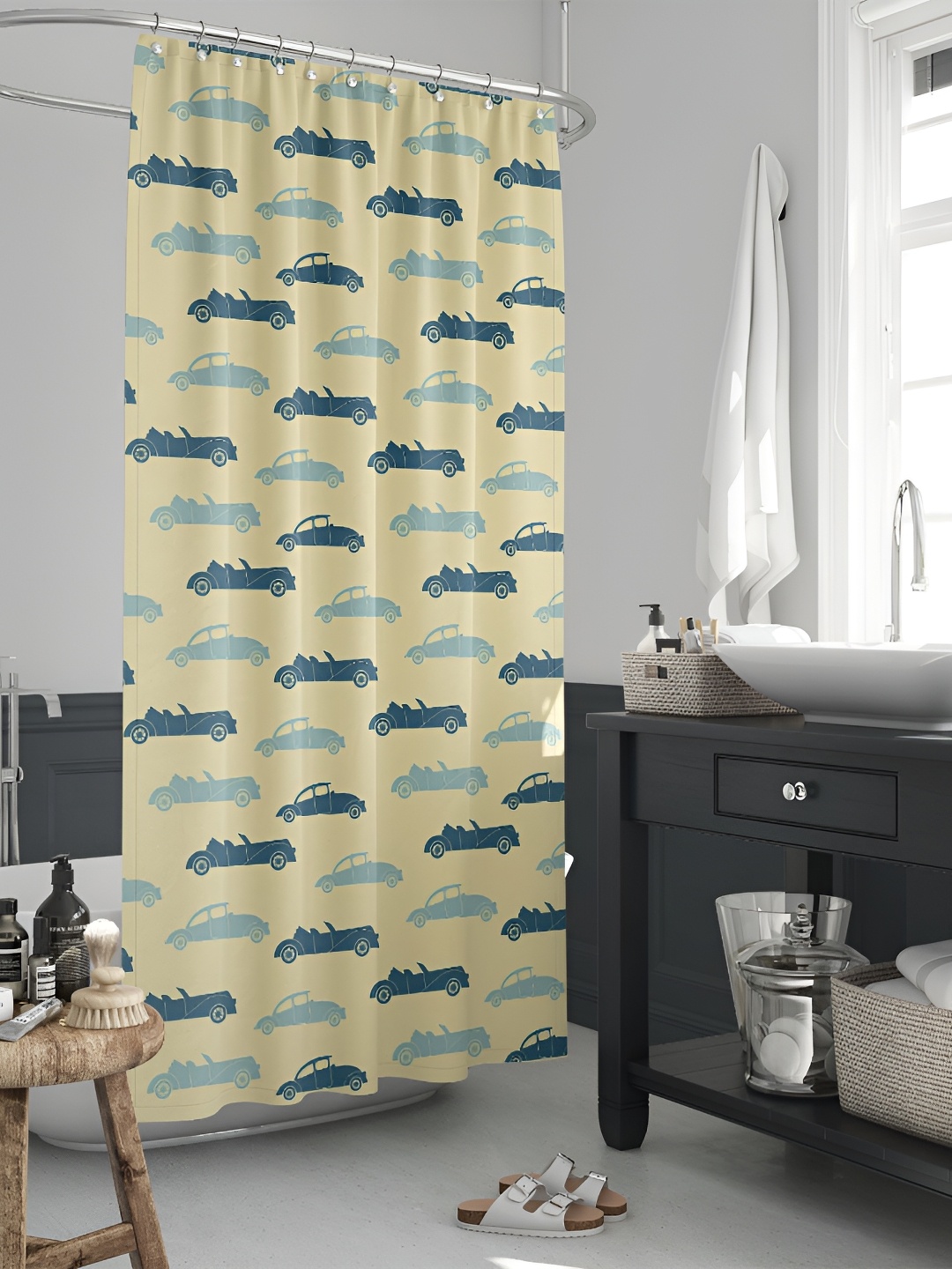 

ArtzFolio Blue & Beige Printed Waterproof Shower Curtains