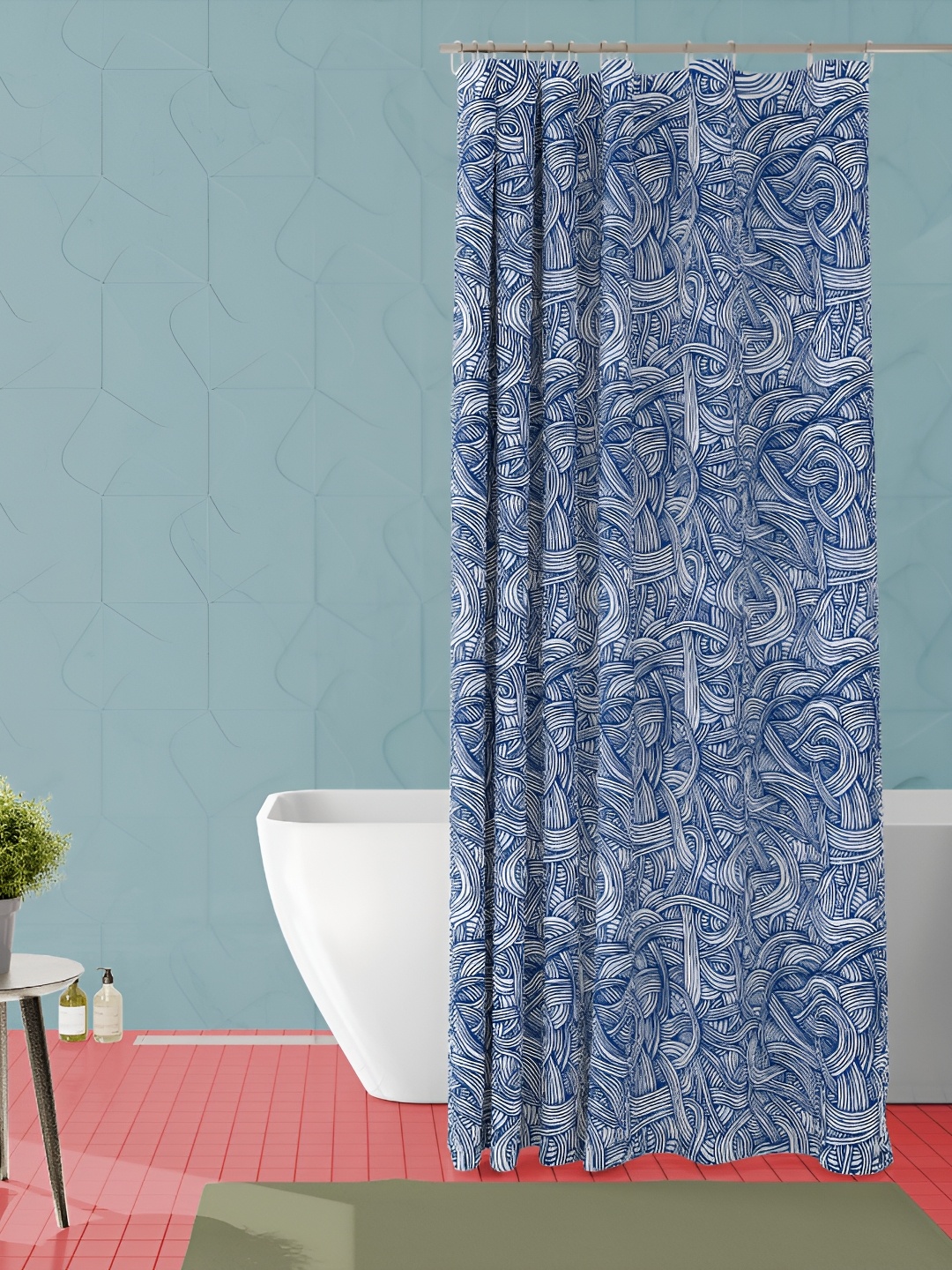 

ArtzFolio Blue & White Printed Waterproof Polyester Shower Curtain