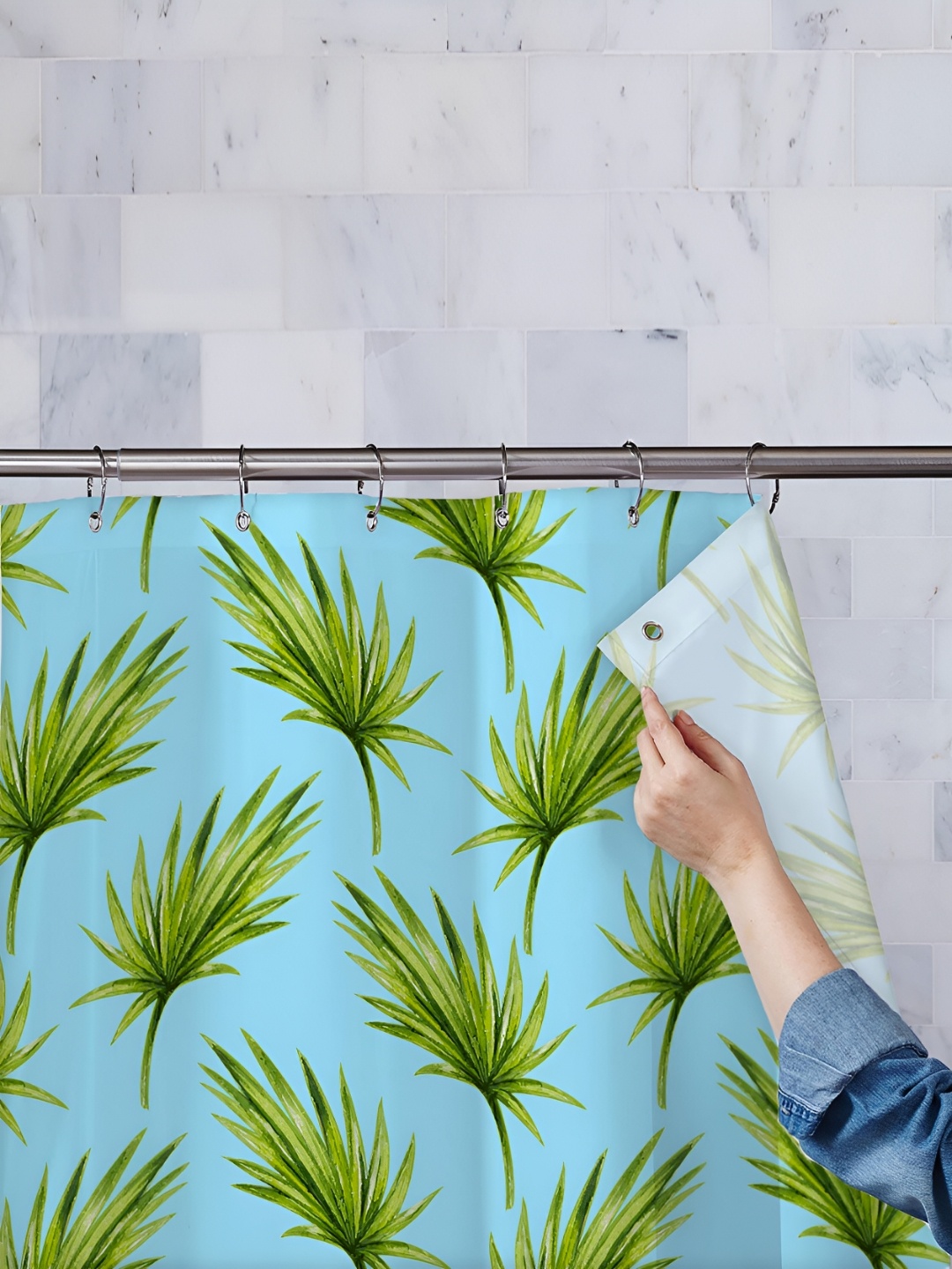 

ArtzFolio Blue & Green Printed Waterproof Shower Curtain