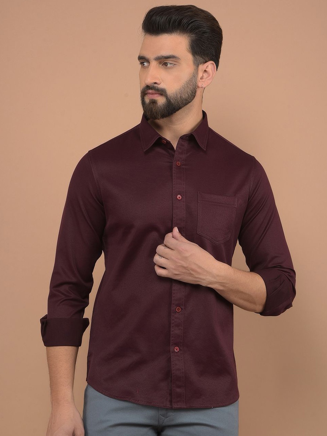 

Canary London Men Smart Spread Collar Solid Slim Fit Casual Shirt, Maroon