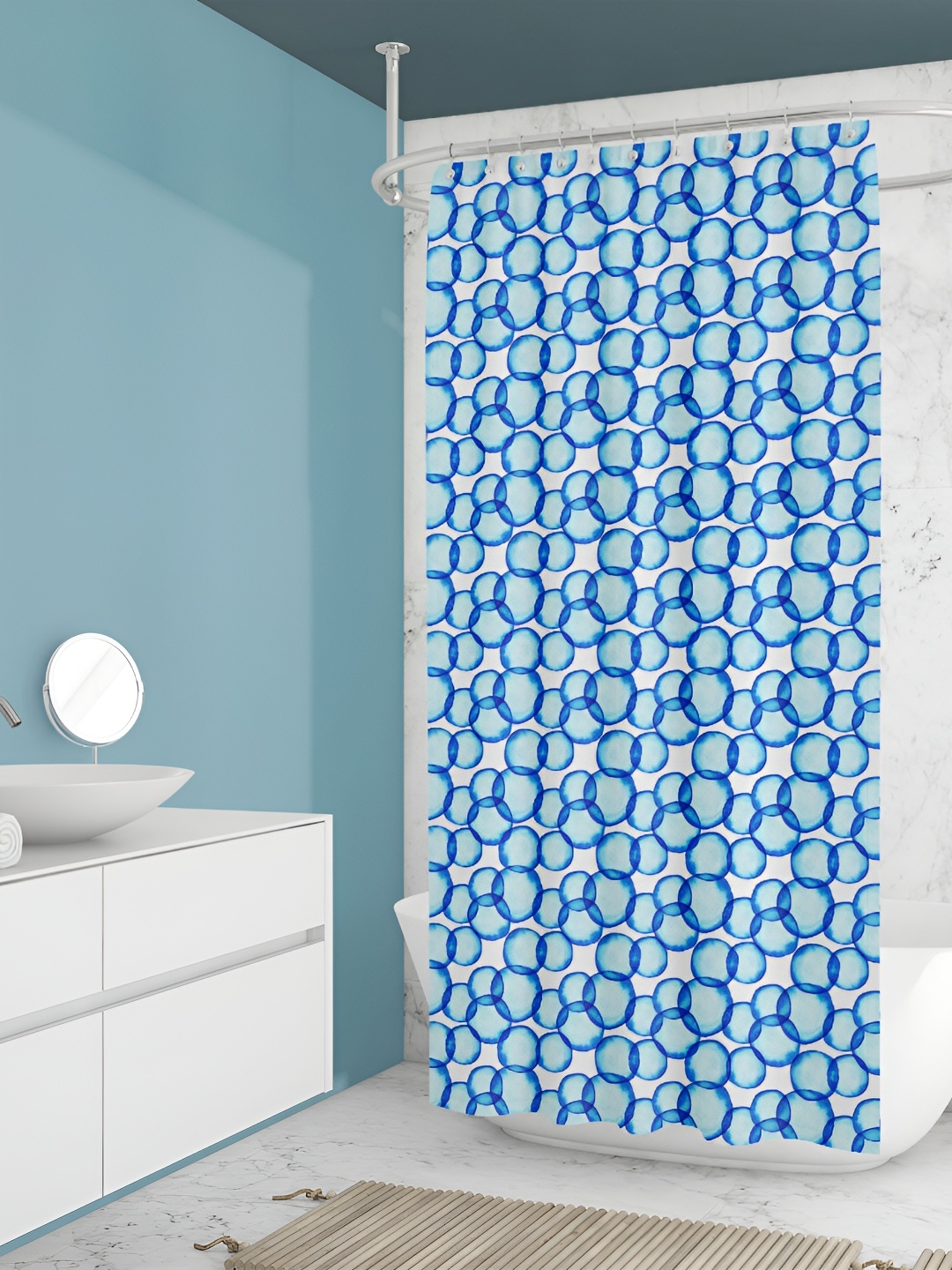 

ArtzFolio Blue & White Geometric Printed Waterproof Shower Curtain