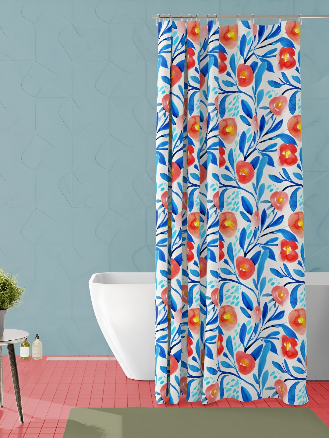 

ArtzFolio White & Blue Printed Waterproof Shower Curtain