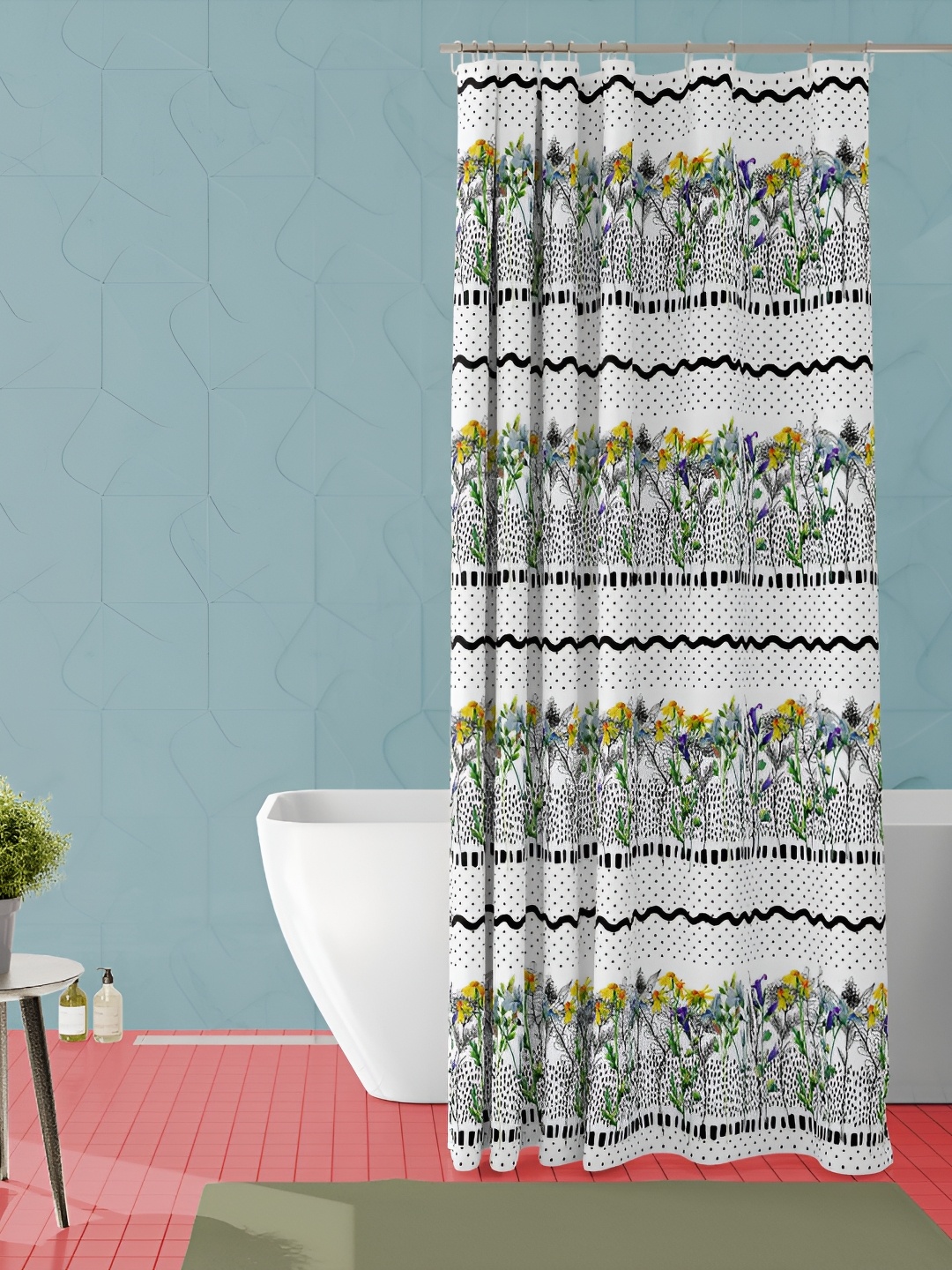 

ArtzFolio White & Black Printed Waterproof Shower Curtain