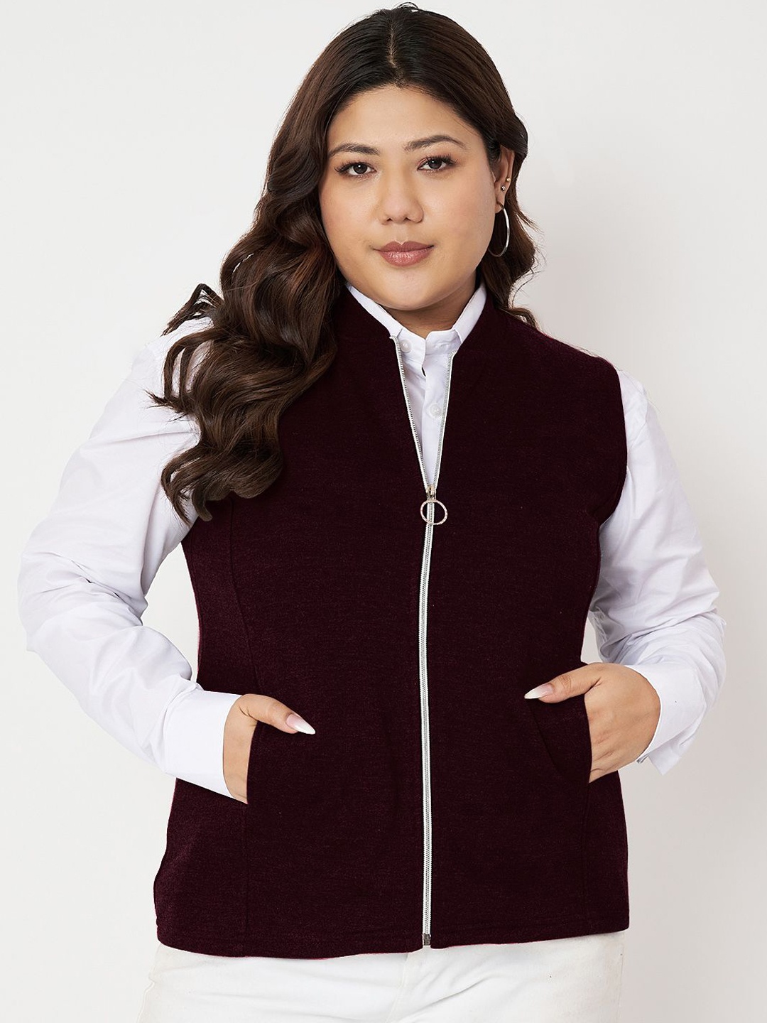 

BRINNS Plus Size Fleece Tailored Jacket, Burgundy