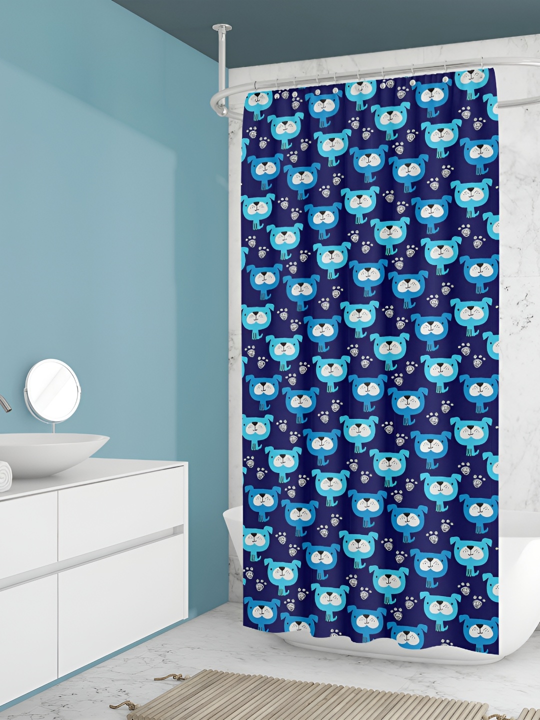 

ArtzFolio Blue and White Printed Waterproof Shower Curtain