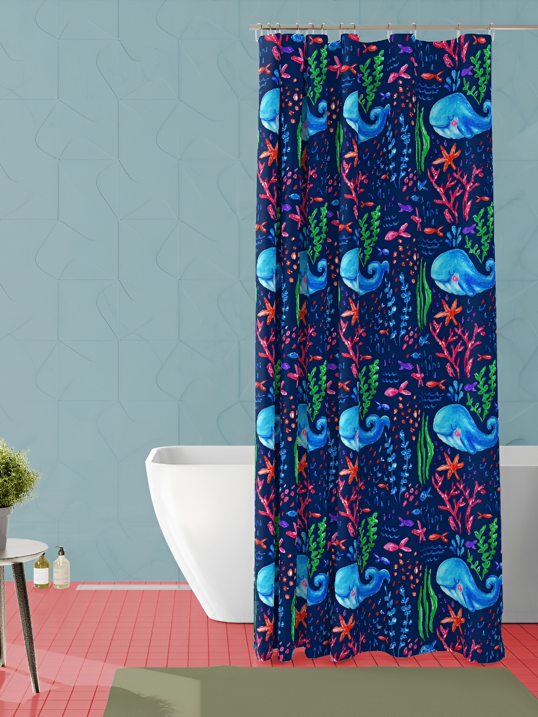 

ArtzFolio Blue & Pink Floral Printed Waterproof Shower Curtain