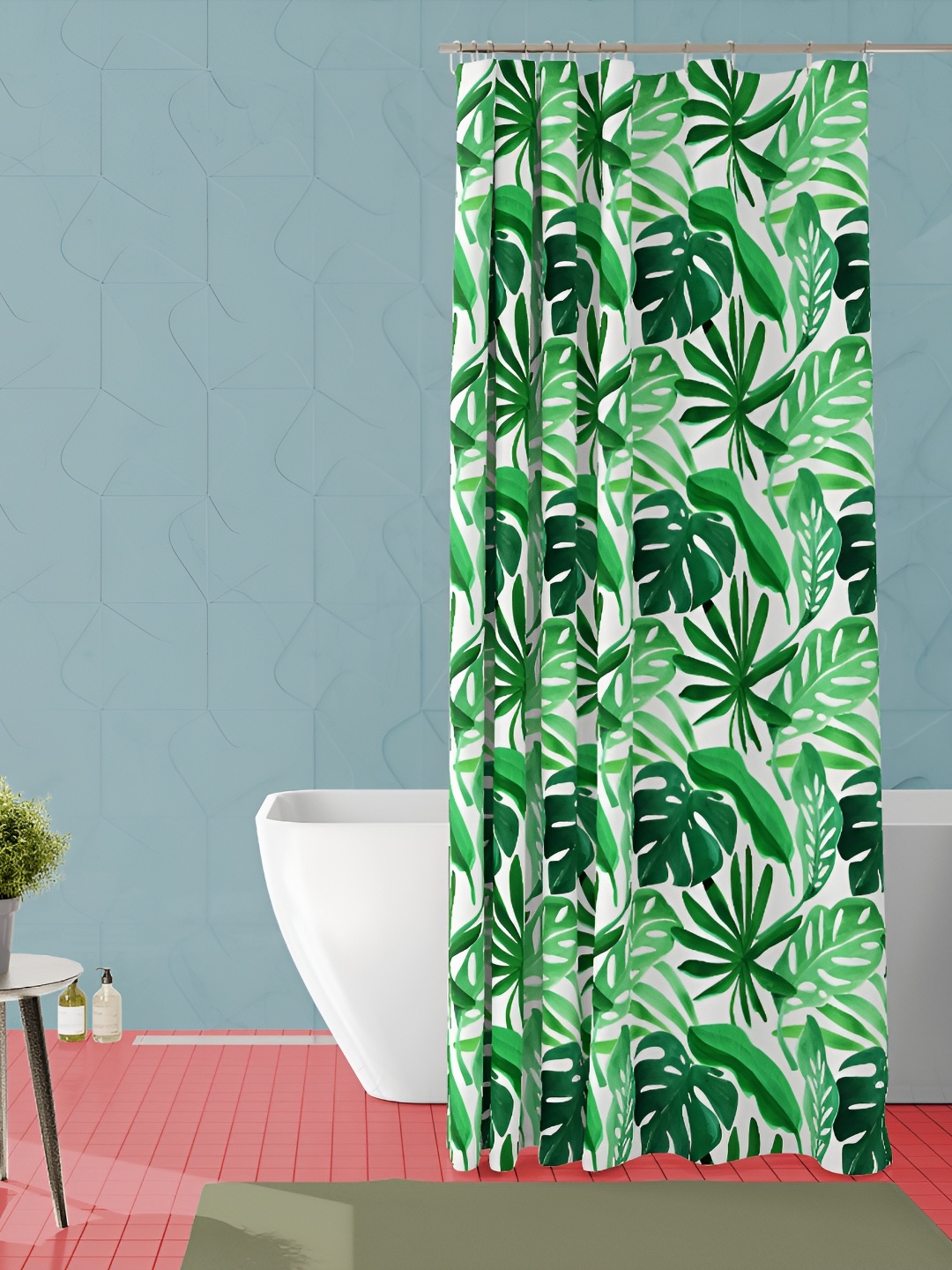 

ArtzFolio Off White & Green Leaf Printed Waterproof Shower Curtain