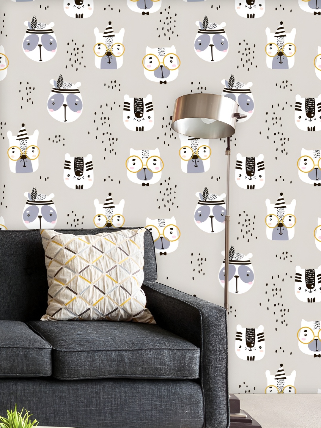 

ArtzFolio Printed UV-Resistant Anti-Bacterial Childish Animal Faces Peel & Stick Wallpaper, Multi