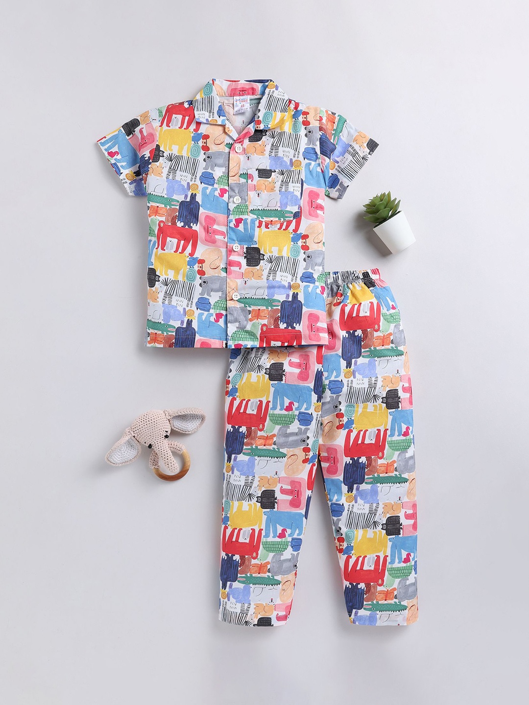 

NAUTI KIDZ Boys Pure Cotton Printed Night suit, White