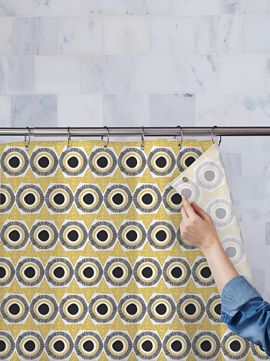 

ArtzFolio Yellow & White Geometric Printed Waterproof Shower Curtains